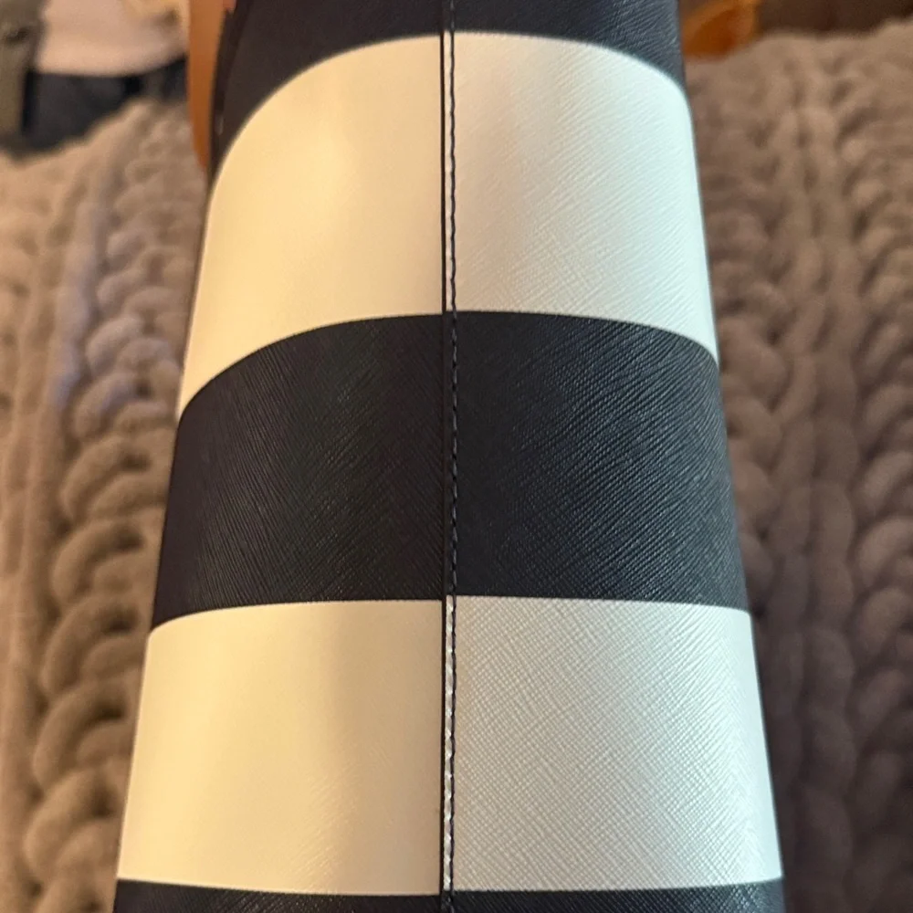 Michael Kors Navy and White Striped Tote with Brown Handles - Picture 6 of 7